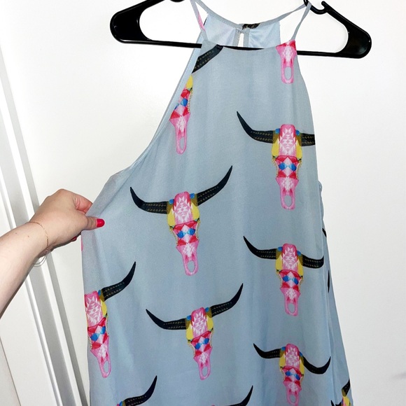 Show Me Your MuMu Gomez Western Print Halter Dress Lite Bright Bull Size Small - Picture 4 of 7
